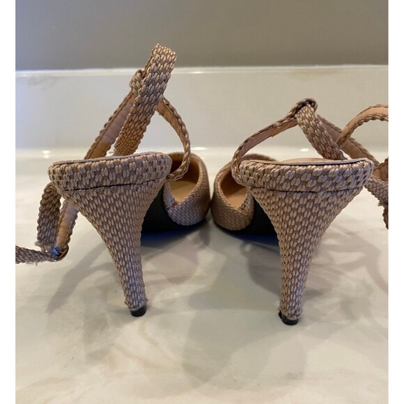 Women’s Shoe Pumps Size 8.5 Sling Back Woven Tan 3 1/4" heel Pointed Toe ?New - Picture 5 of 9
